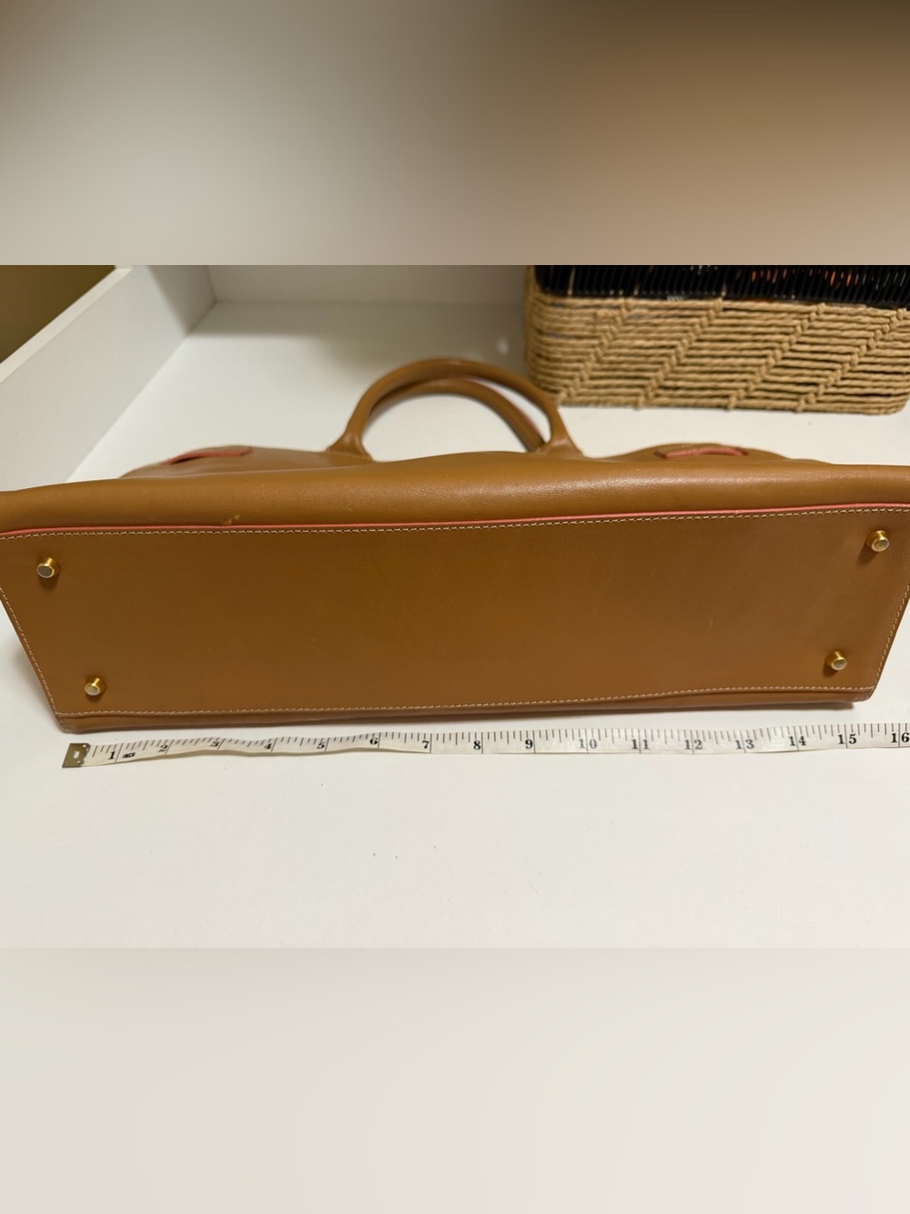 Furla Classic Tan Leather Tote Bag, tan with pink accent, excellent condition - Picture 10 of 15